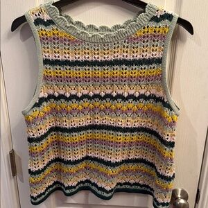 The General Good Sweater Vest Pullover Striped Pointelle Knit Sleeveless.Size XL